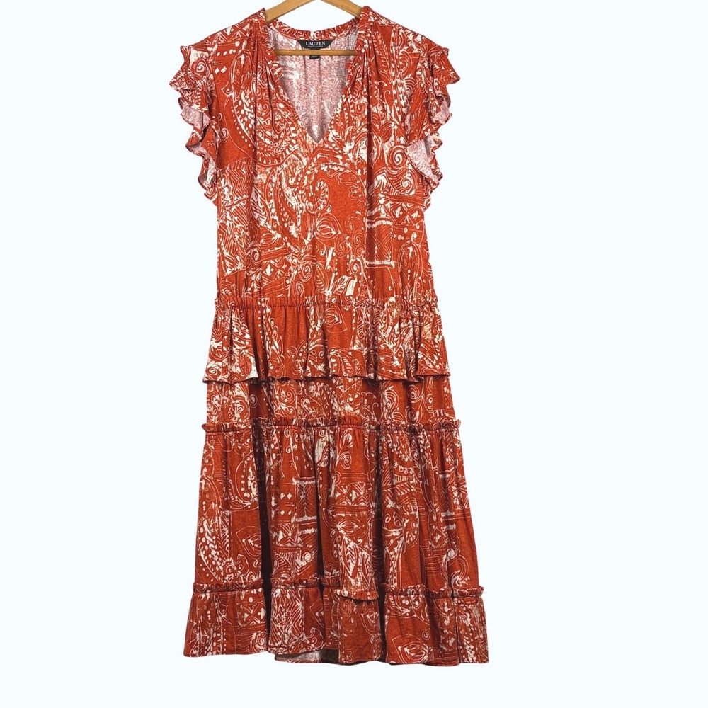 Lauren Ralph Lauren Rust Paisley Tiered Midi Dress